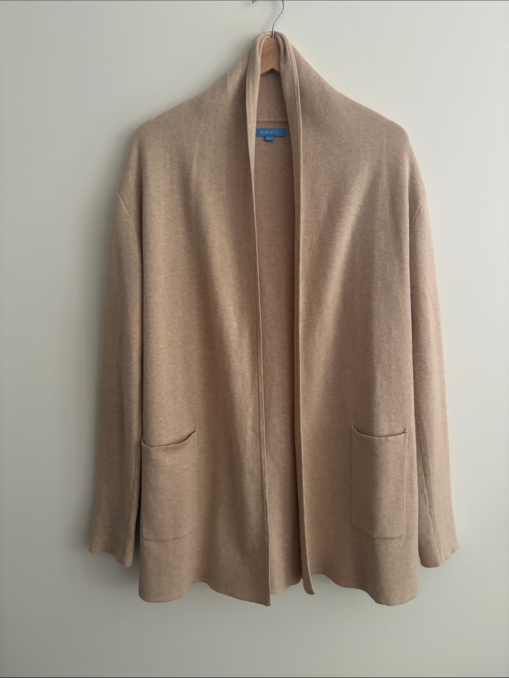 Burgess Cotton Cashmere Travel Coat Cardigan Tan Pockets Neutral Cozy Size L